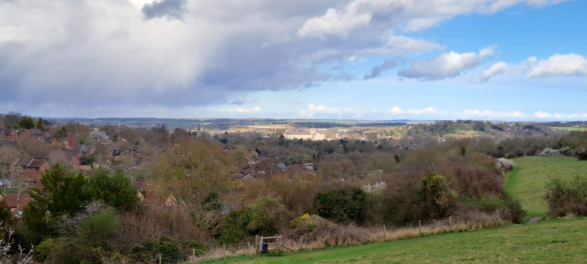 View over Winchester with the cathedral in the distance